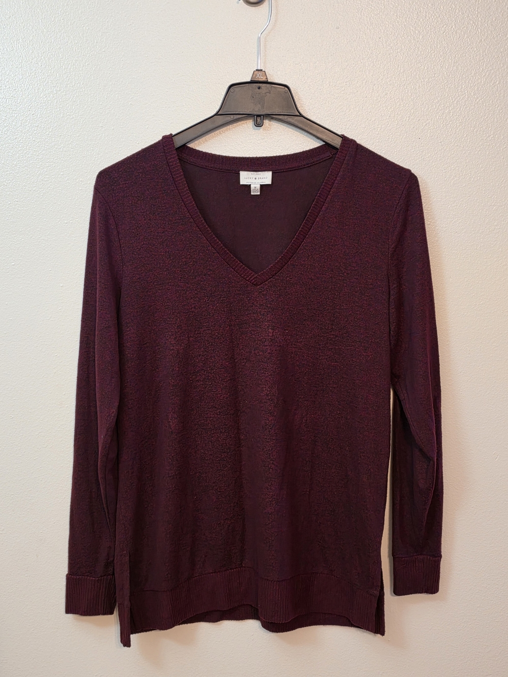 Lucky Brand Deep Wine V-Neck Long Sleeve Top